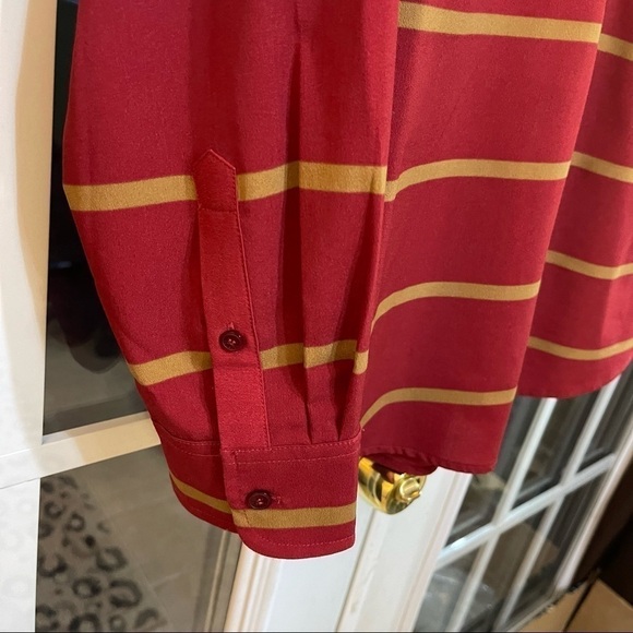 Talbots Long Sleeve Red Gold Stripe Shirt 3/4 Button Down Women's Size Medium P - Picture 3 of 5